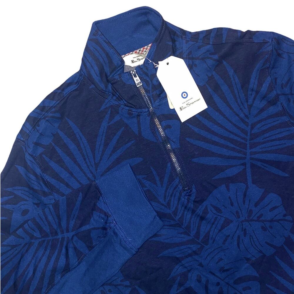 Ben Sherman Men’s Half-Zip Pullover Leaf-Pattern - Navy Blazer - NWT -Size L